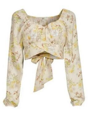 NYC Floral Tie-Front Blouse - Cream and Green
